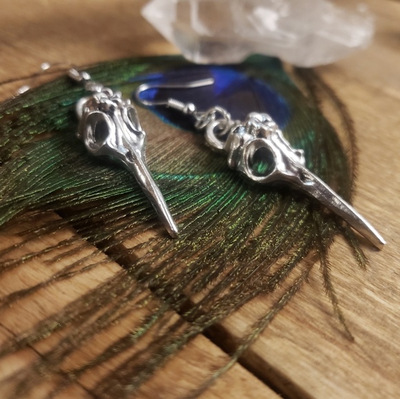 Pagan Raven Skull Necklace & Earrings Jewelry Set Horror Witchy Viking Jewelry - Picture 15 of 16